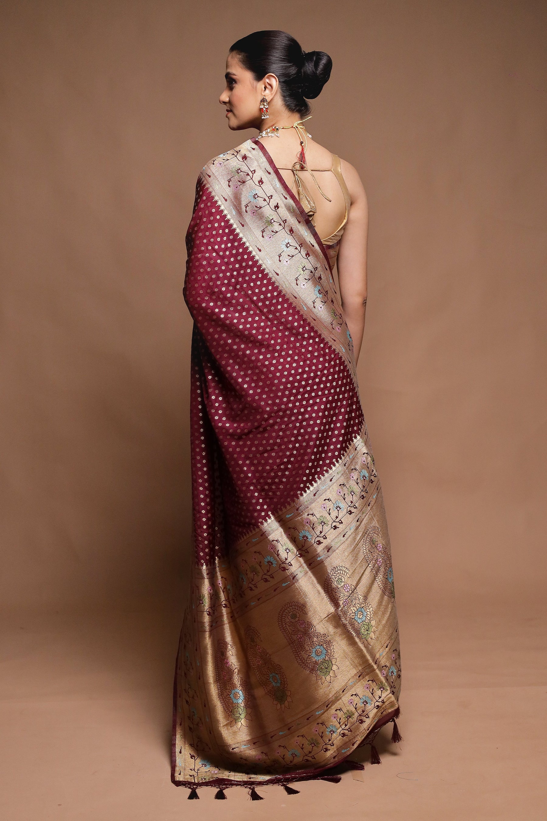 Maroon Dupion Silk Saree With Blouse Piece