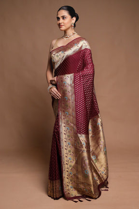 Maroon Dupion Silk Saree With Blouse Piece