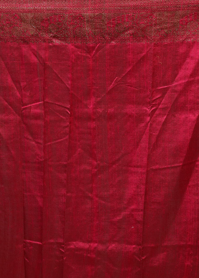 Rust Handloom Tussar Pure Silk Saree With Blouse Piece