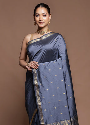 Grey Kanjivaram Silk Saree With Blouse Piece