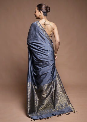 Grey Kanjivaram Silk Saree With Blouse Piece