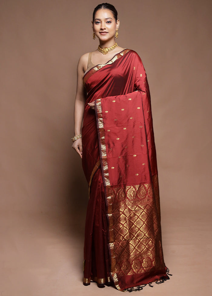 Maroon Kanjivaram Silk Saree With Blouse Piece
