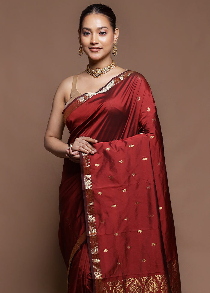Maroon Kanjivaram Silk Saree With Blouse Piece