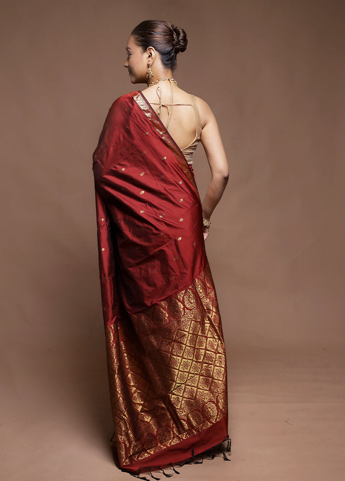Maroon Kanjivaram Silk Saree With Blouse Piece