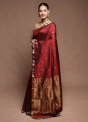 Maroon Kanjivaram Silk Saree With Blouse Piece
