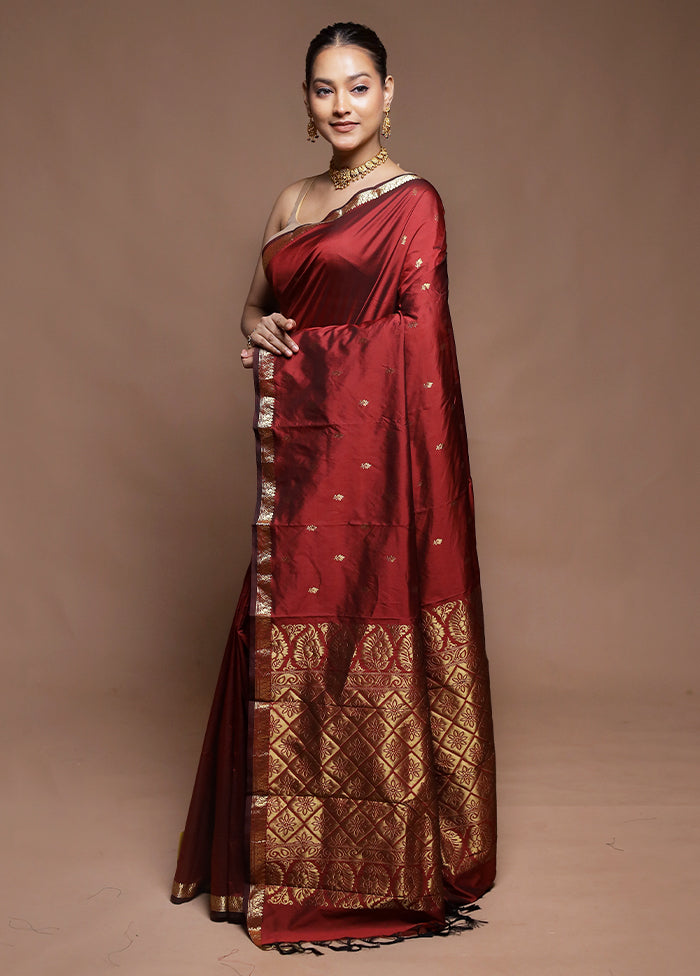 Maroon Kanjivaram Silk Saree With Blouse Piece