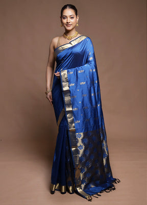 Blue Kanjivaram Silk Saree With Blouse Piece