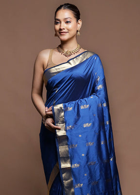 Blue Kanjivaram Silk Saree With Blouse Piece