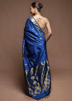 Blue Kanjivaram Silk Saree With Blouse Piece