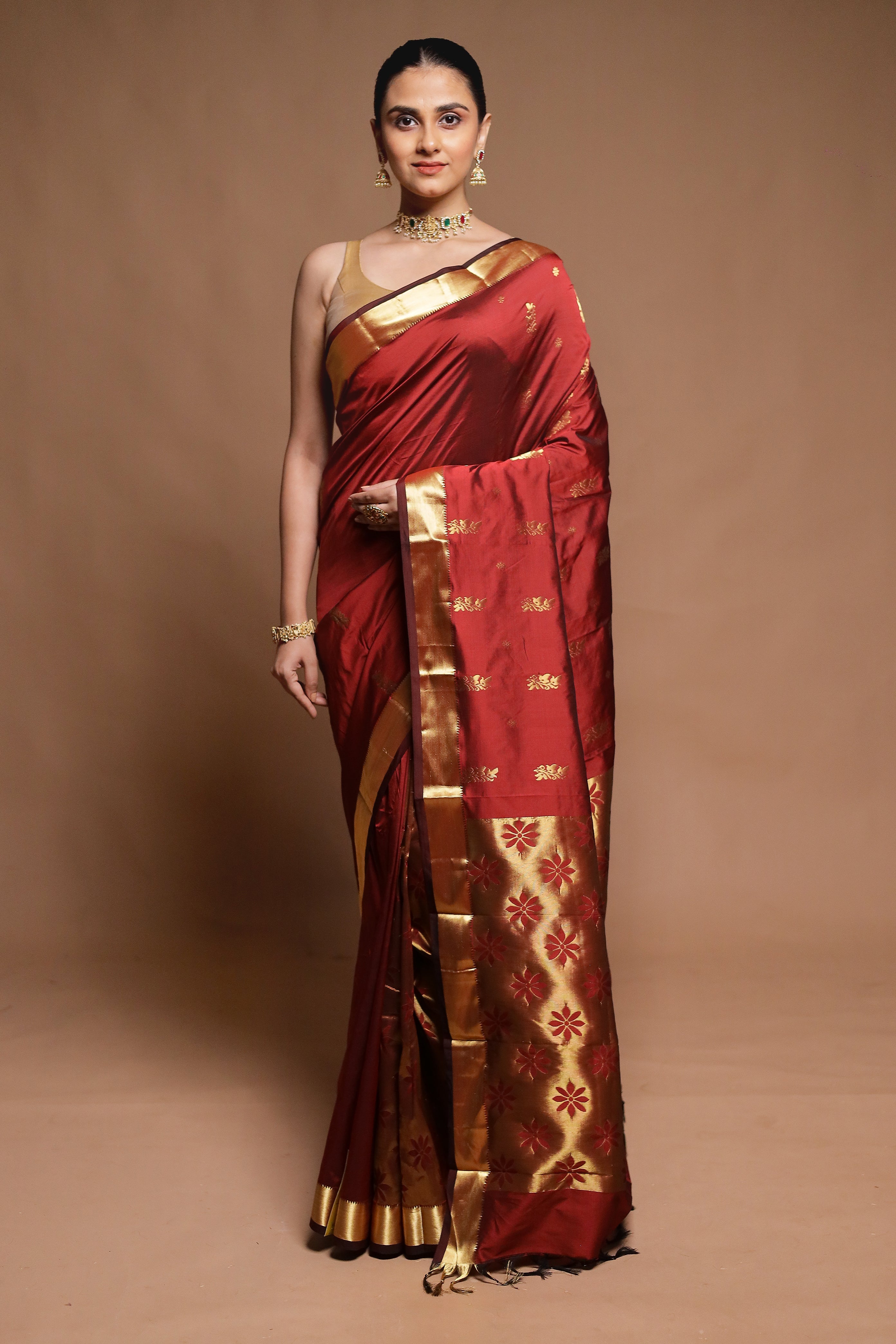 Maroon Kanjivaram Silk Saree With Blouse Piece