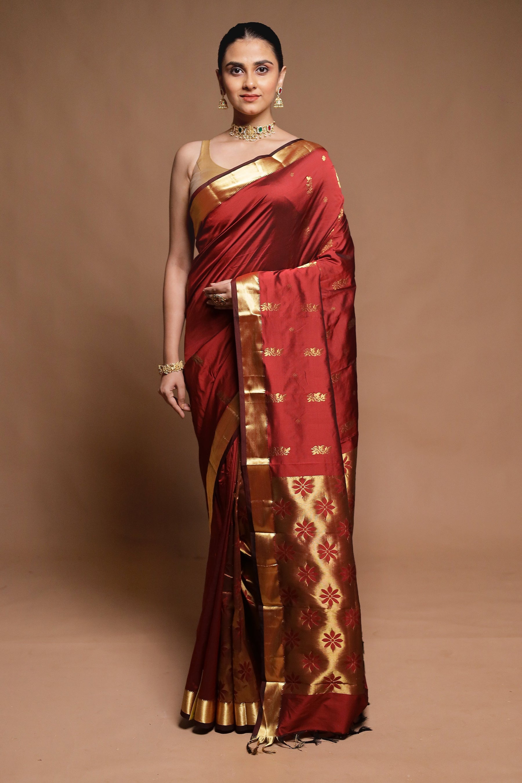 Maroon Kanjivaram Silk Saree With Blouse Piece