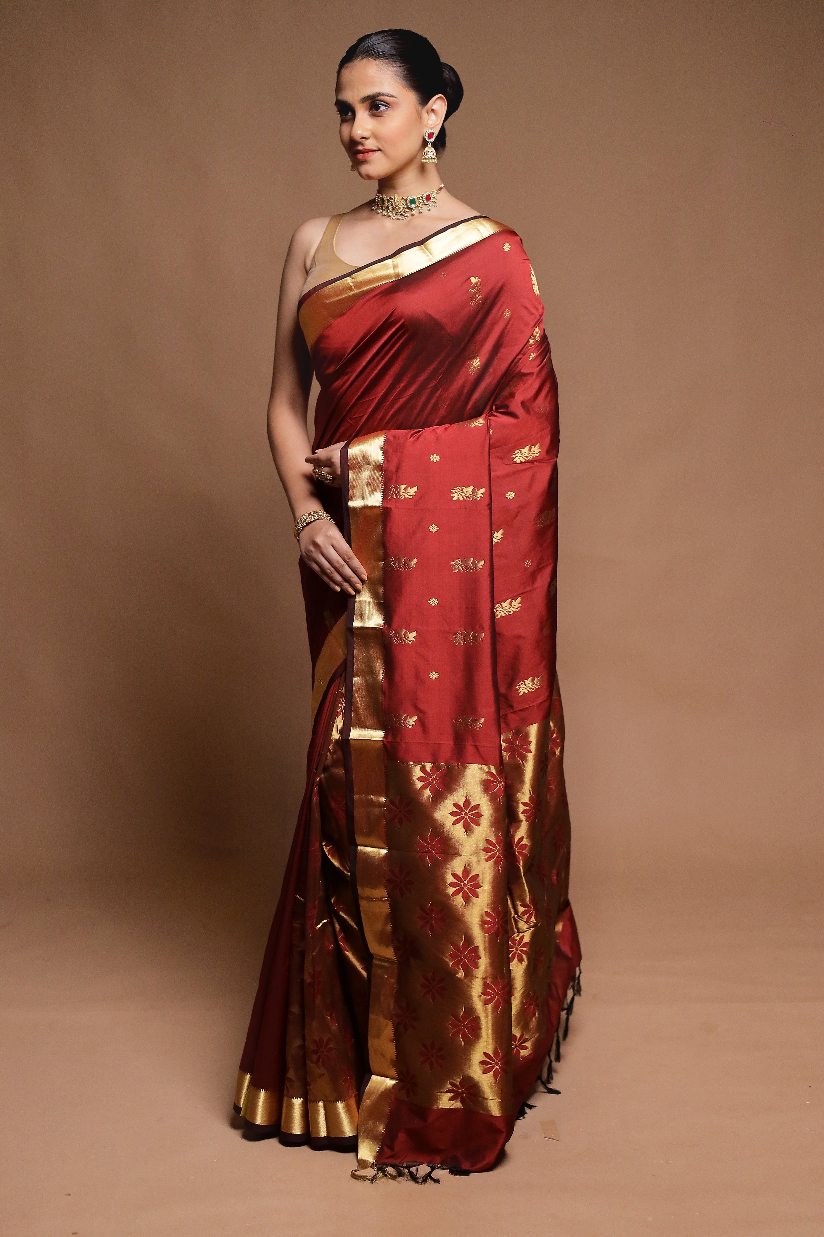 Maroon Kanjivaram Silk Saree With Blouse Piece