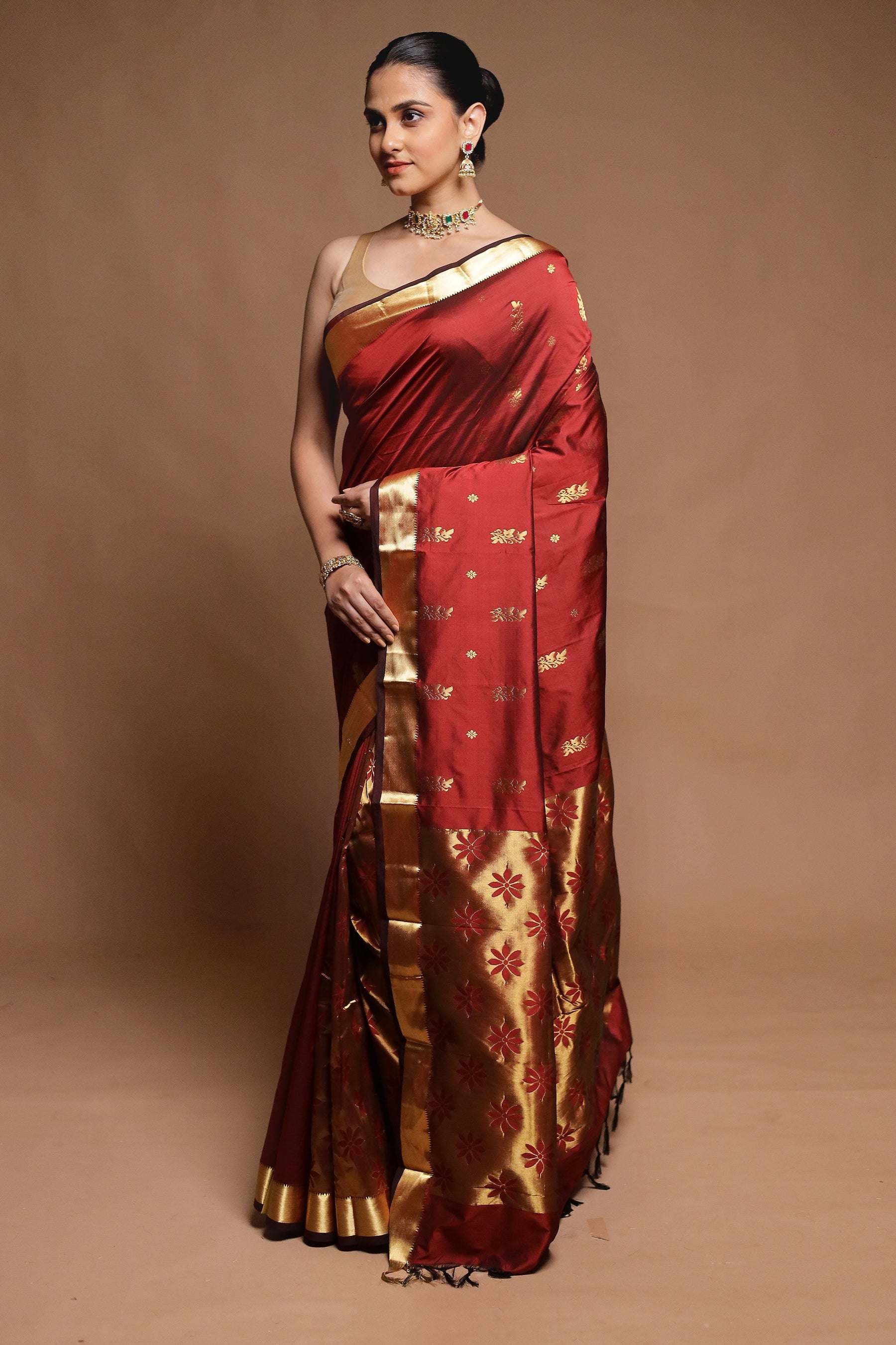 Maroon Kanjivaram Silk Saree With Blouse Piece
