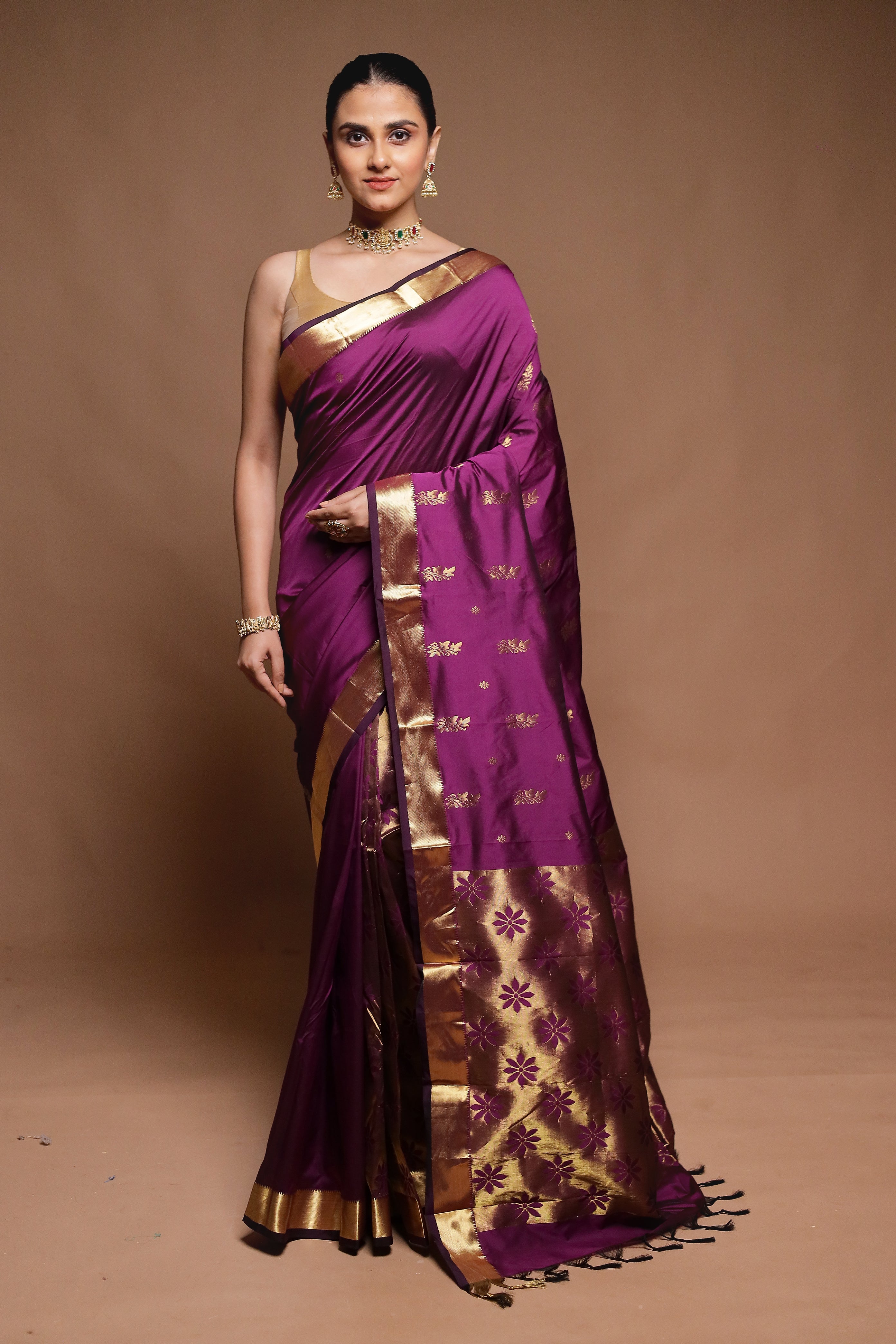 Purple Kanjivaram Silk Saree With Blouse Piece
