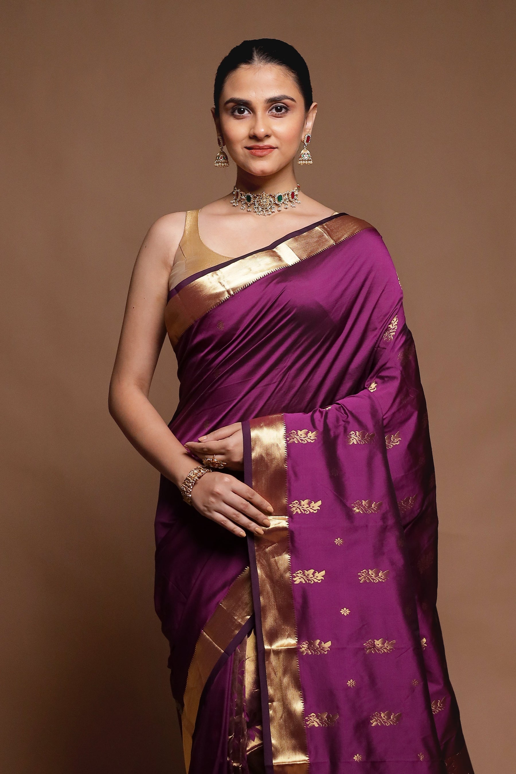 Purple Kanjivaram Silk Saree With Blouse Piece
