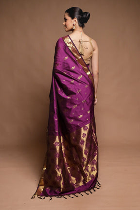 Purple Kanjivaram Silk Saree With Blouse Piece