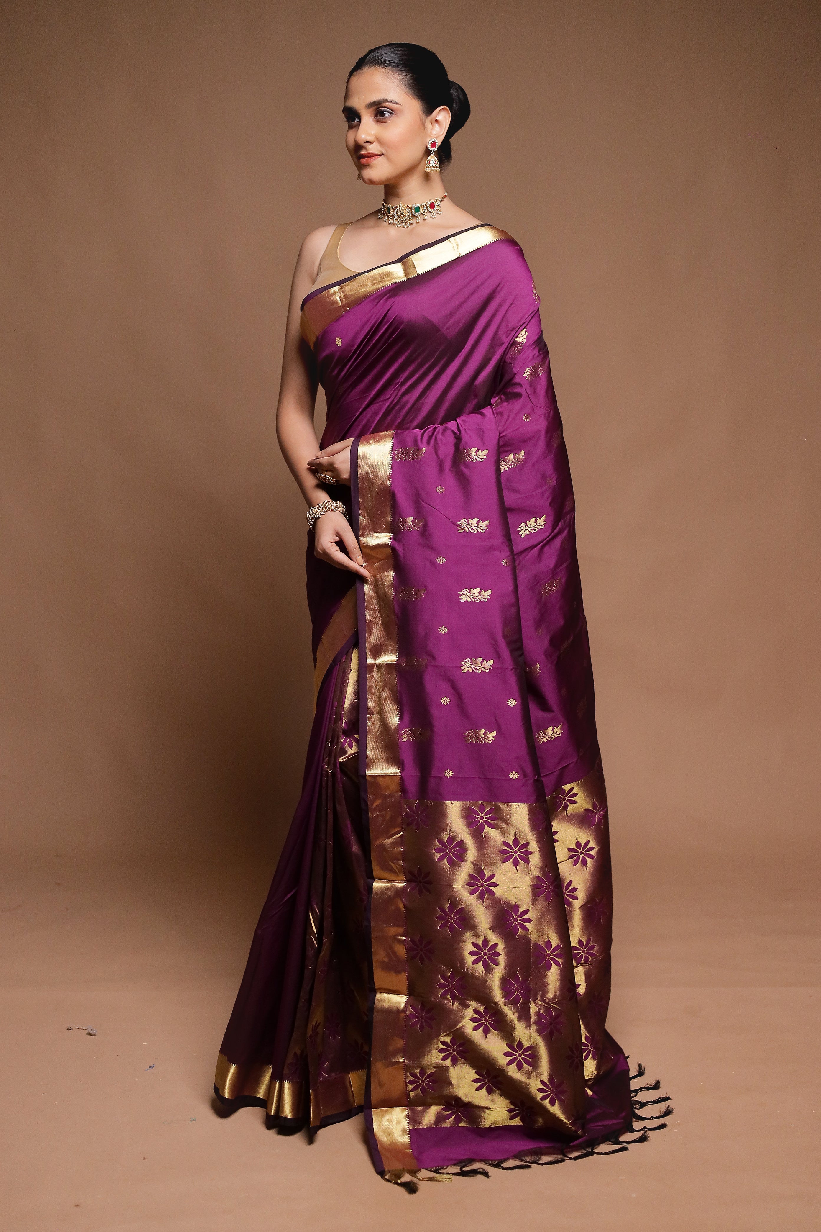 Purple Kanjivaram Silk Saree With Blouse Piece
