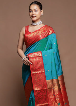 Green Kanjivaram Silk Saree With Blouse Piece