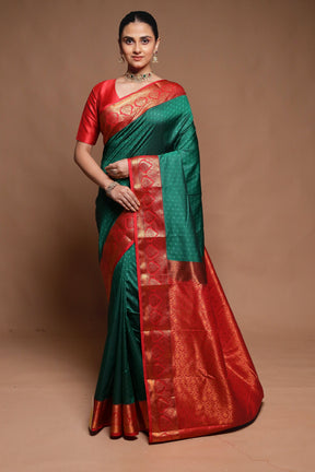 Green Kanjivaram Silk Saree With Blouse Piece