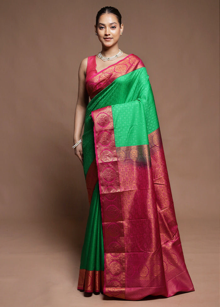 Green Kanjivaram Silk Saree With Blouse Piece