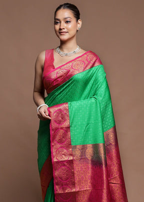 Green Kanjivaram Silk Saree With Blouse Piece
