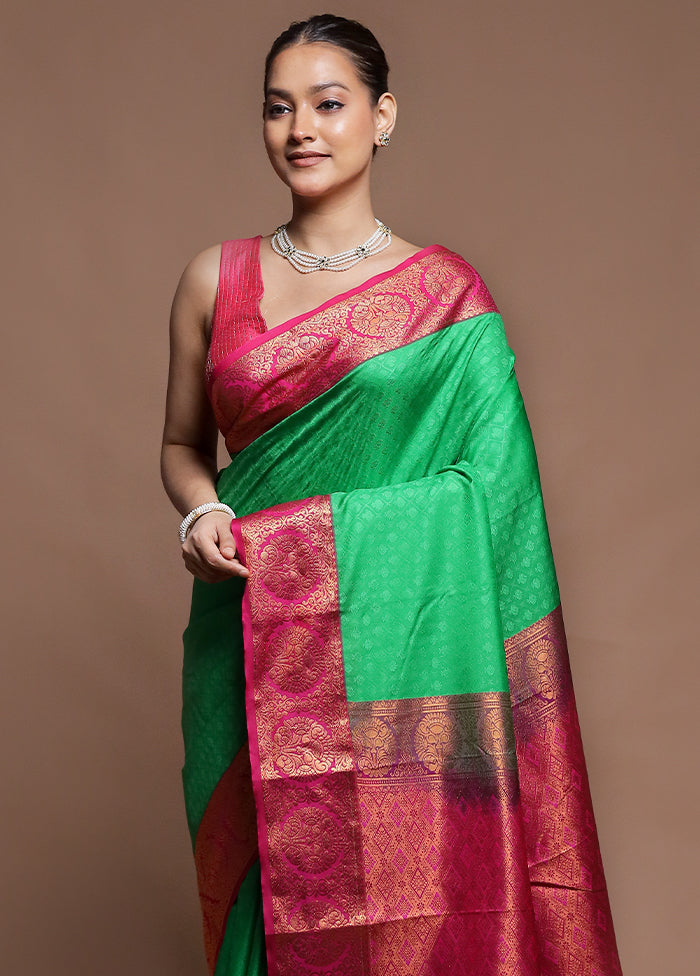Green Kanjivaram Silk Saree With Blouse Piece