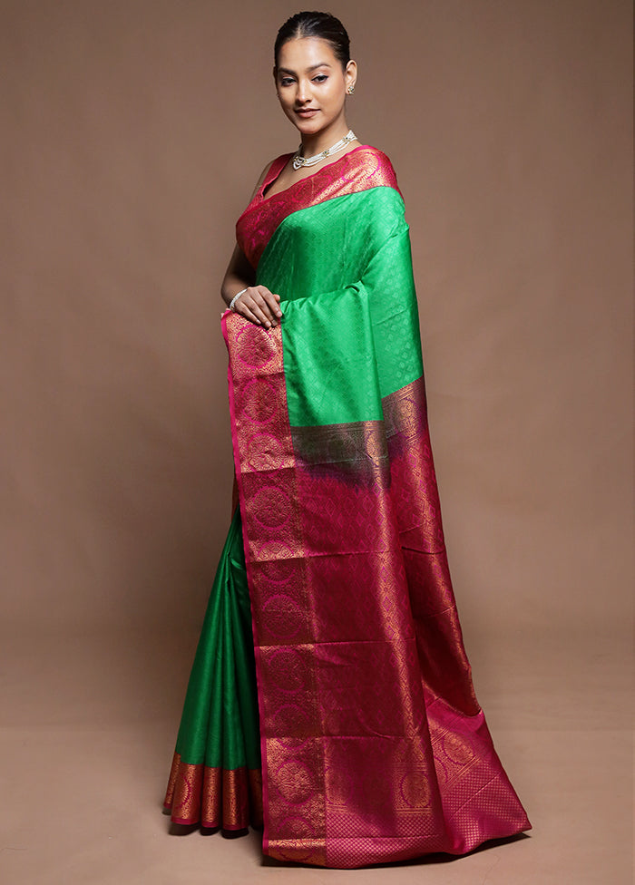 Green Kanjivaram Silk Saree With Blouse Piece