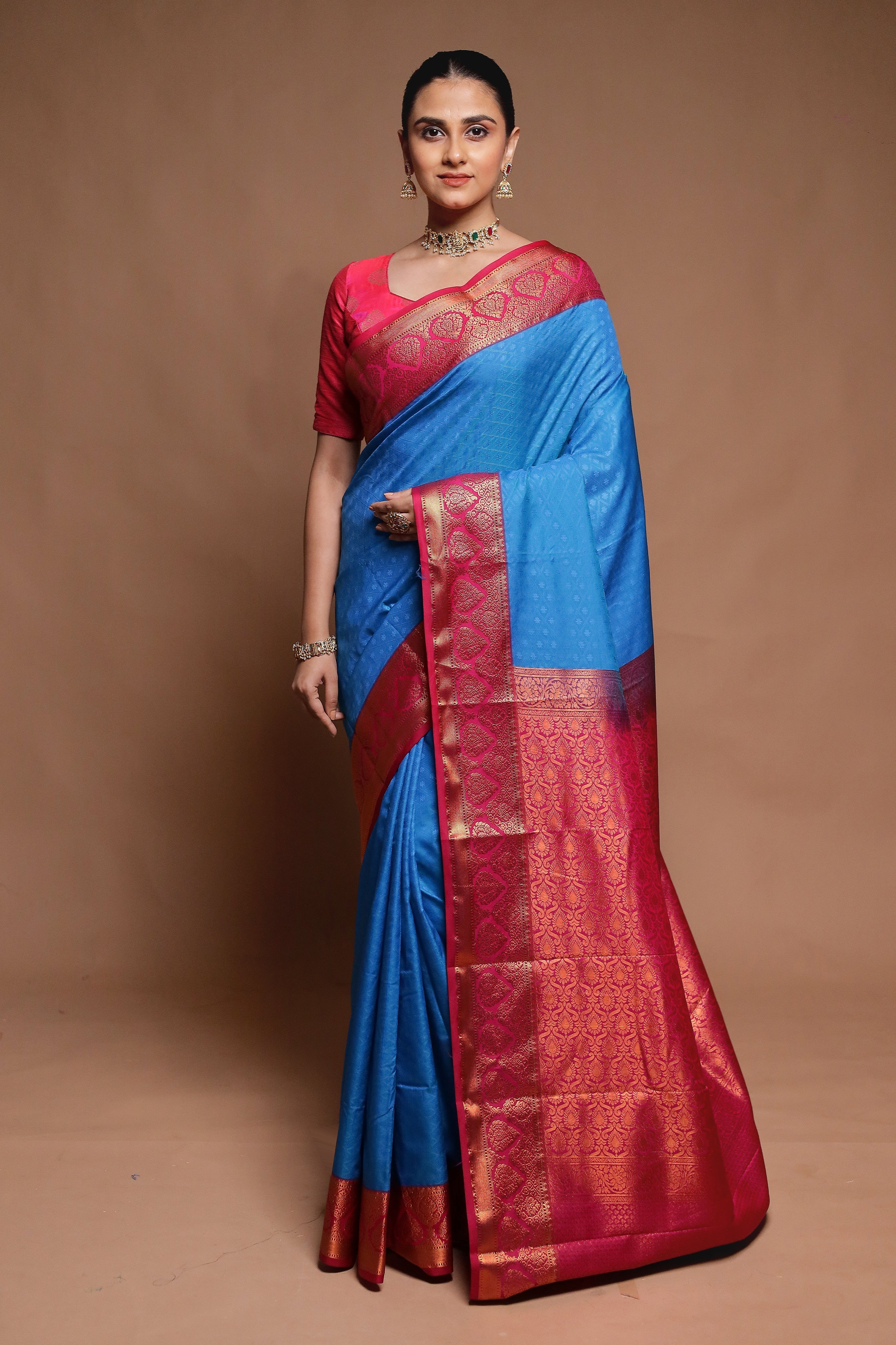 Blue Kanjivaram Silk Saree With Blouse Piece