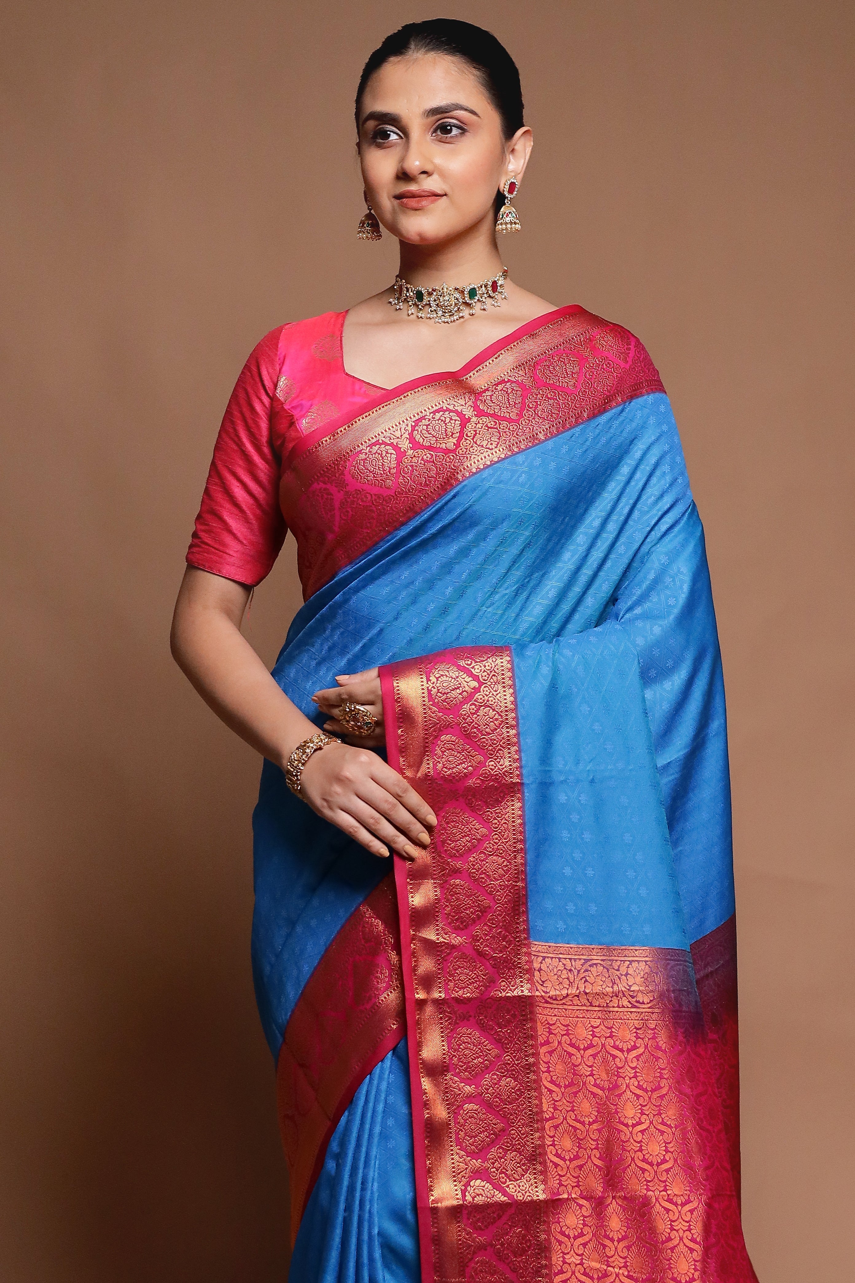 Blue Kanjivaram Silk Saree With Blouse Piece