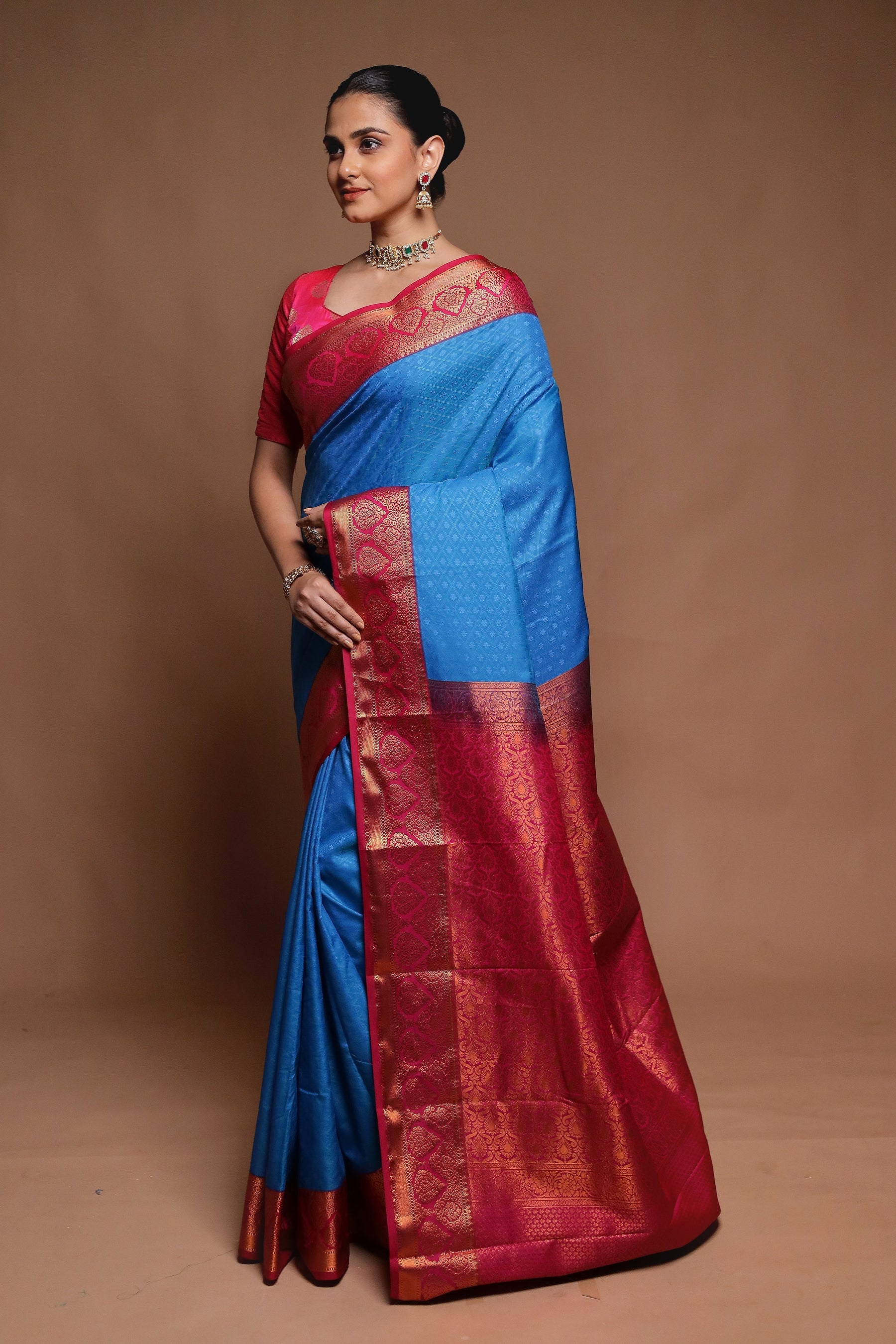 Blue Kanjivaram Silk Saree With Blouse Piece