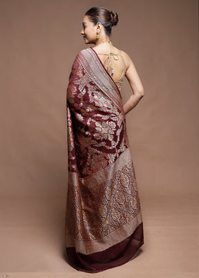Maroon Handloom Pure Georgette Saree With Blouse Piece