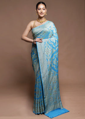 Blue Handloom Pure Georgette Saree With Blouse Piece