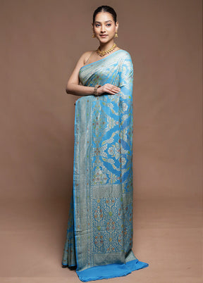 Blue Handloom Pure Georgette Saree With Blouse Piece