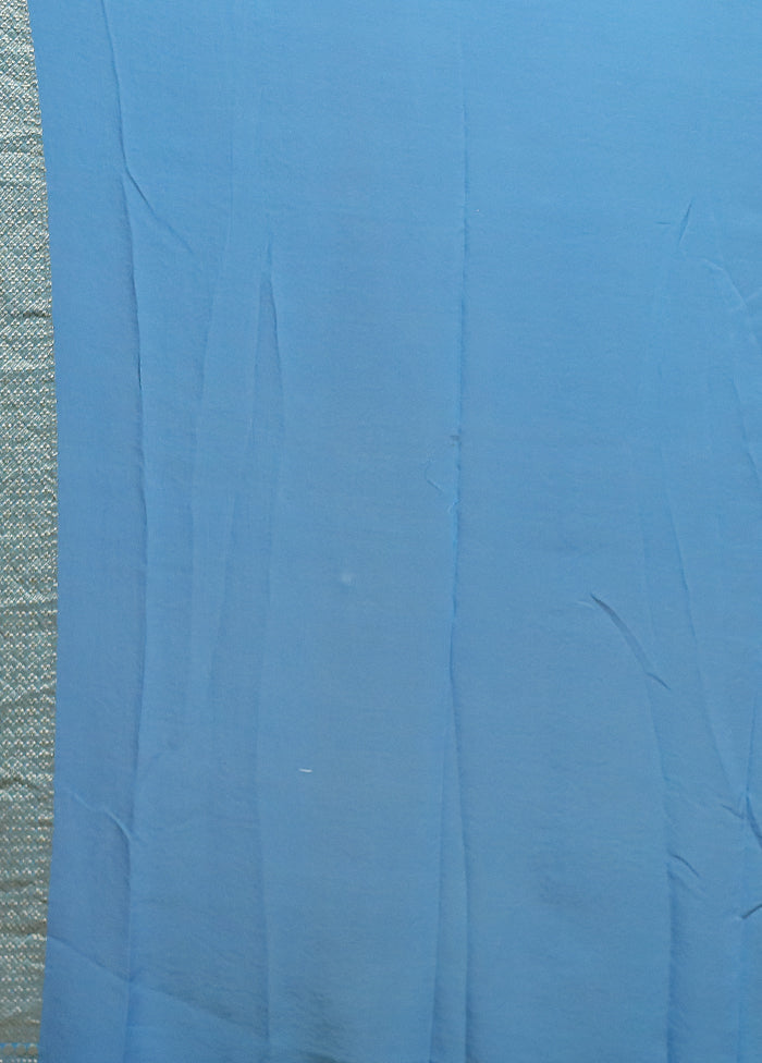 Blue Handloom Pure Georgette Saree With Blouse Piece