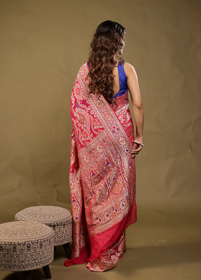 Pink Handloom Pure Georgette Saree With Blouse Piece