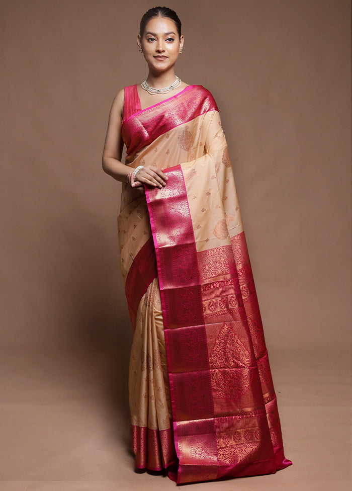 Cream Kanjivaram Silk Saree With Blouse Piece