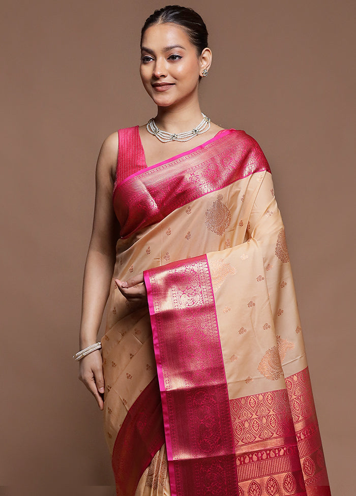 Cream Kanjivaram Silk Saree With Blouse Piece