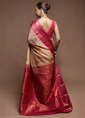 Cream Kanjivaram Silk Saree With Blouse Piece