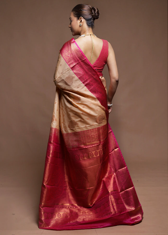 Cream Kanjivaram Silk Saree With Blouse Piece