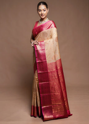 Cream Kanjivaram Silk Saree With Blouse Piece