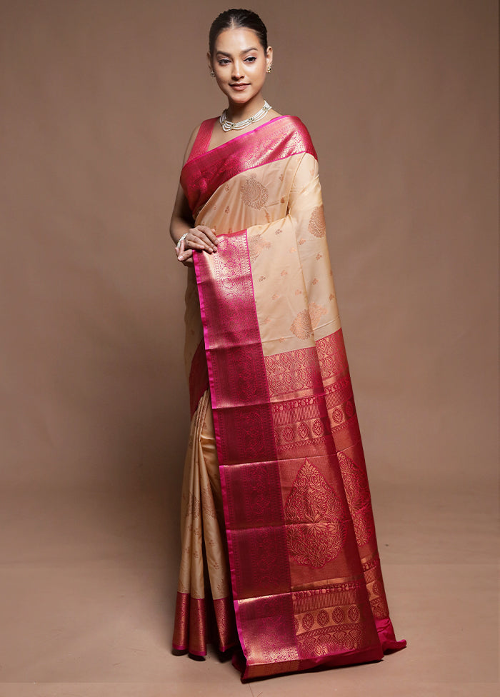 Cream Kanjivaram Silk Saree With Blouse Piece