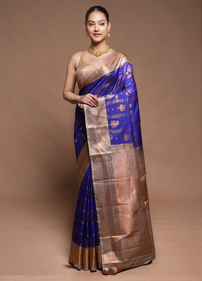 Blue Kanjivaram Silk Saree With Blouse Piece