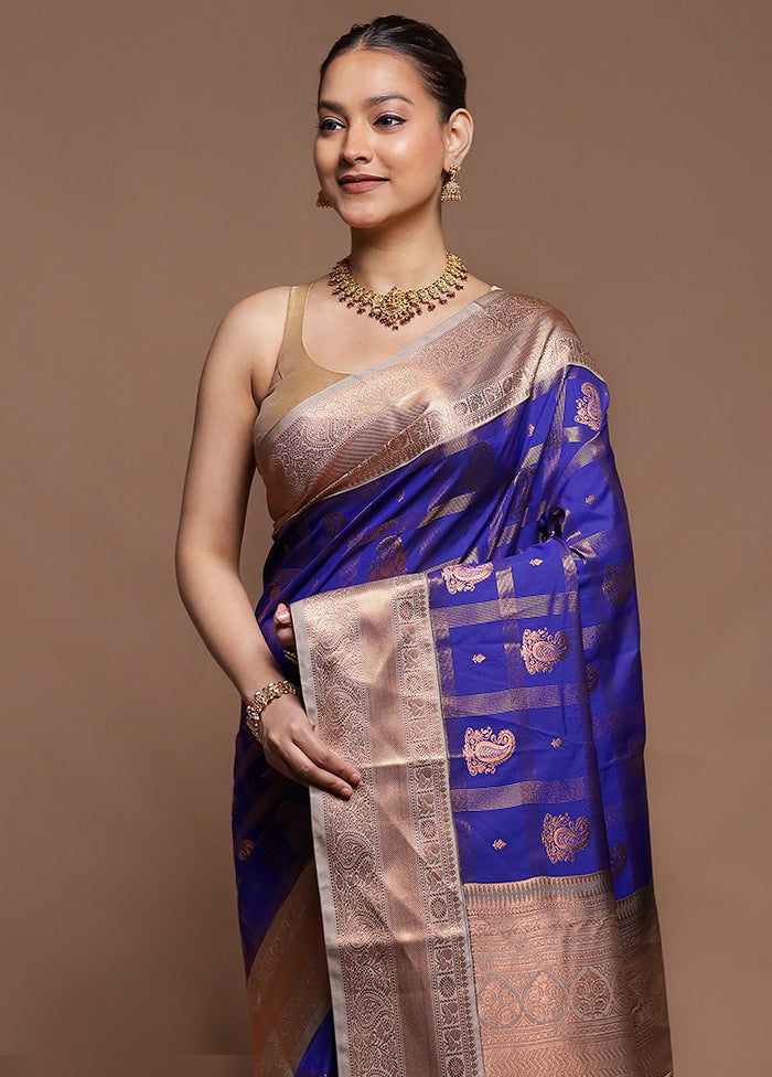 Blue Kanjivaram Silk Saree With Blouse Piece