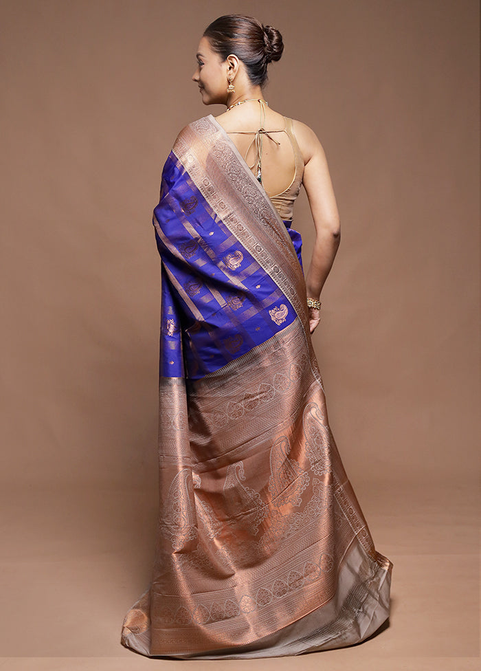 Blue Kanjivaram Silk Saree With Blouse Piece