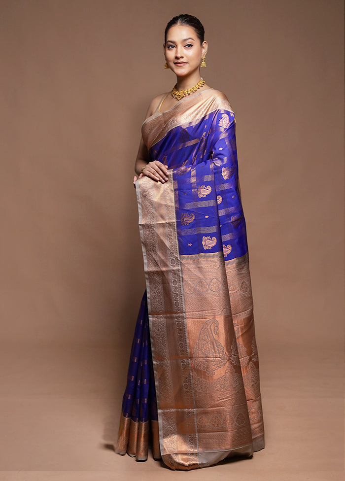 Blue Kanjivaram Silk Saree With Blouse Piece