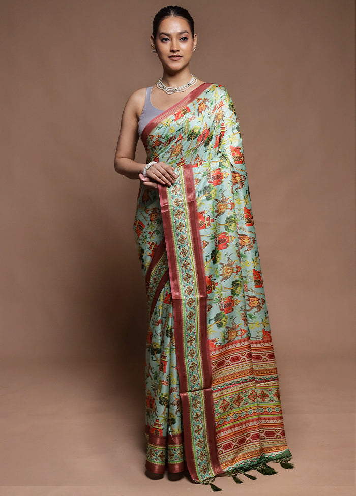 Green Dupion Silk Saree With Blouse Piece