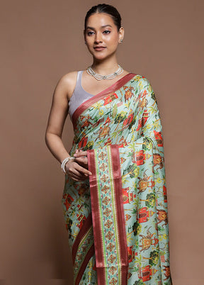 Green Dupion Silk Saree With Blouse Piece