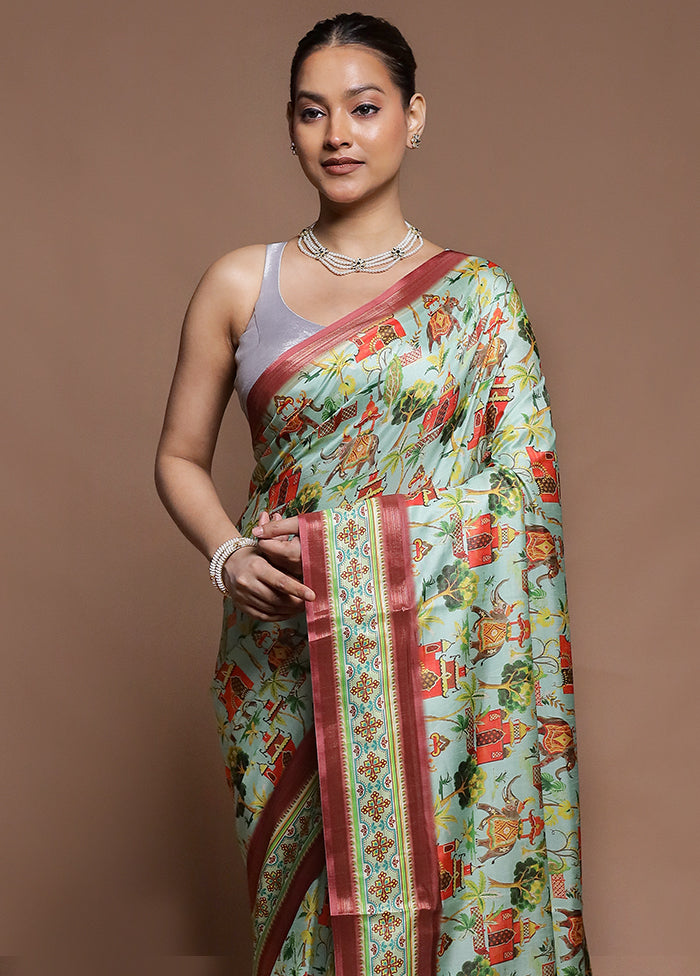 Green Dupion Silk Saree With Blouse Piece