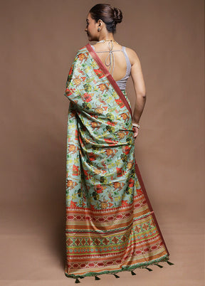 Green Dupion Silk Saree With Blouse Piece