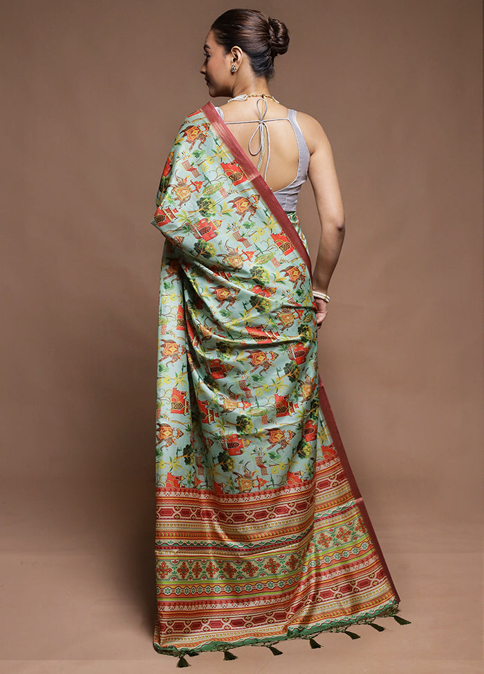 Green Dupion Silk Saree With Blouse Piece